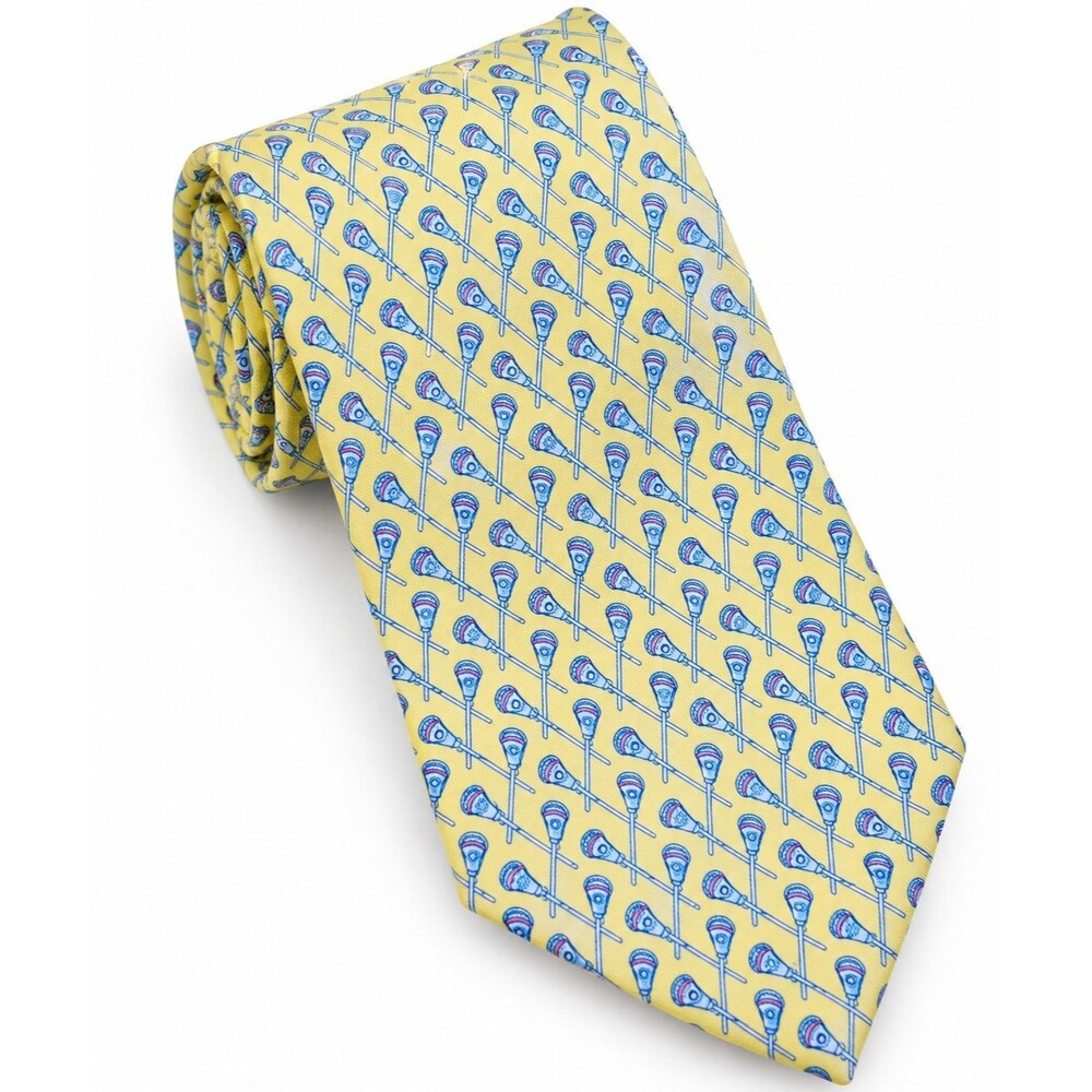 Vineyard Vines Lacrosse Tie Men Yellow Silk Lax Sports Novelty Necktie 57x3.5